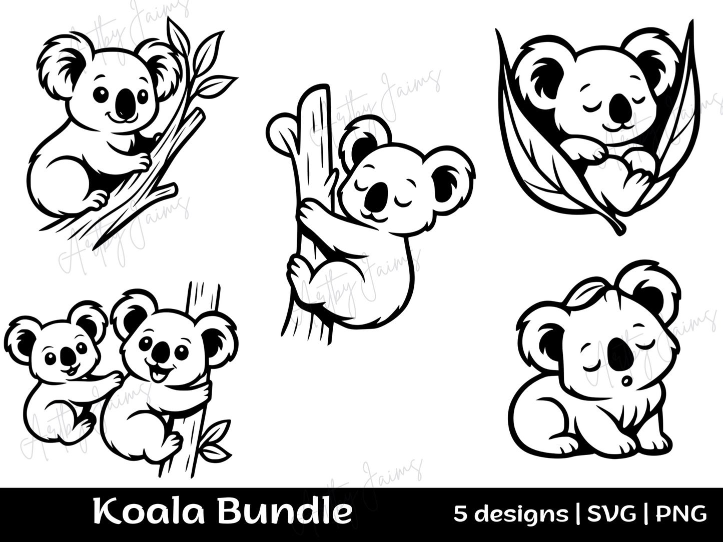 Koala SVG Bundle – 5 Cute Koalas