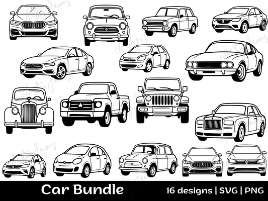 Car SVG Bundle – 16 Classic & Modern Car Designs for Cricut